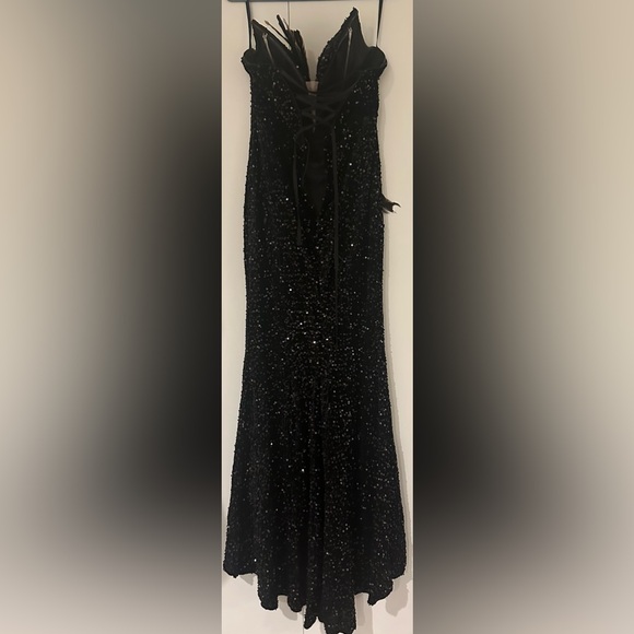 SHEIN Size M Black/Gold Sequin Strapless Mermaid Bodycon Slit Laceup Maxi Dress - Picture 8 of 10